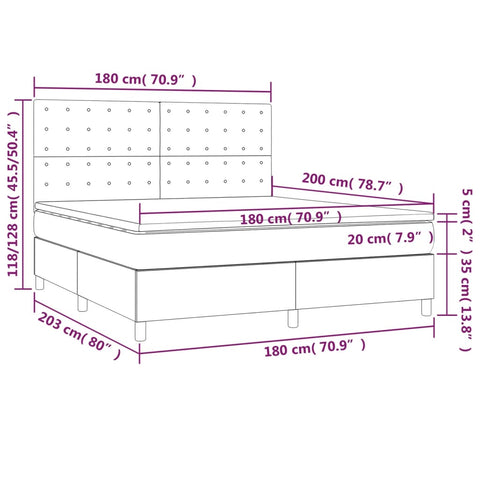 vidaXL Boxspringbett mit Matratze & LED Dunkelblau 180x200 cm Samt