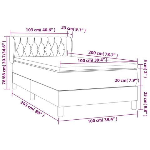 vidaXL Boxspringbett mit Matratze Taupe 100x200 cm Stoff