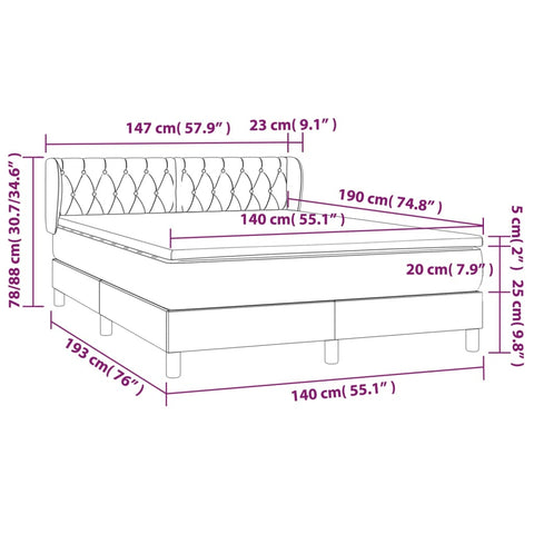 vidaXL Boxspringbett mit Matratze Blau 140x190 cm Stoff