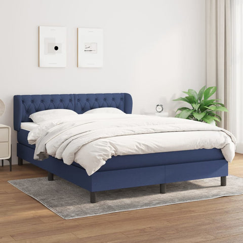 vidaXL Boxspringbett mit Matratze Blau 140x190 cm Stoff