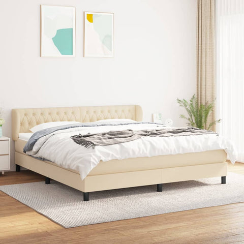 vidaXL Boxspringbett mit Matratze Creme 180x200 cm Stoff