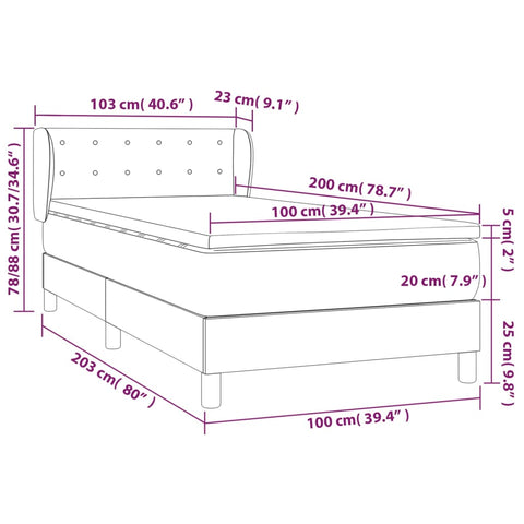 vidaXL Boxspringbett mit Matratze Taupe 100x200 cm Stoff