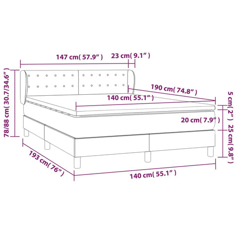 vidaXL Boxspringbett mit Matratze Blau 140x190 cm Stoff