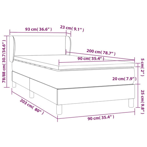 vidaXL Boxspringbett mit Matratze Taupe 90x200 cm Stoff