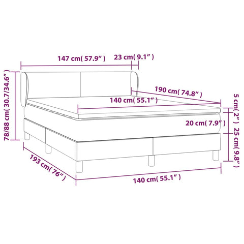 vidaXL Boxspringbett mit Matratze Taupe 140x190 cm Stoff