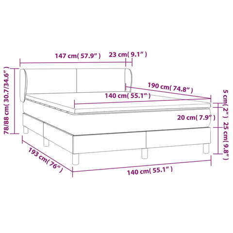 Boxspringbett mit Matratze Blau 140x190 cm Stoff