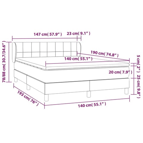 vidaXL Boxspringbett mit Matratze Dunkelbraun 140x190 cm Stoff