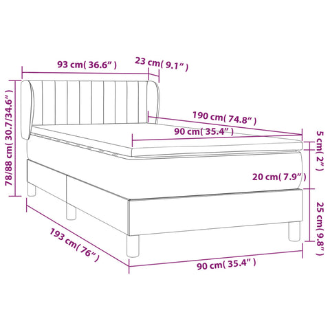 vidaXL Boxspringbett mit Matratze Taupe 90x190 cm Stoff