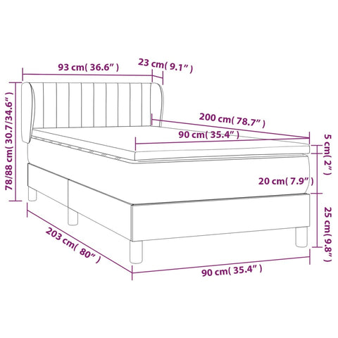 vidaXL Boxspringbett mit Matratze Blau 90x200 cm Stoff