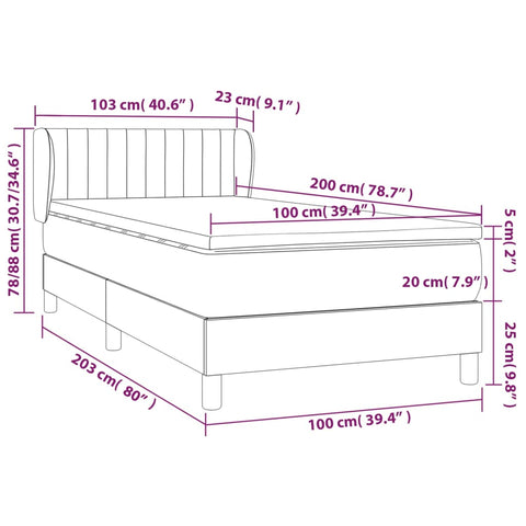 vidaXL Boxspringbett mit Matratze Taupe 100x200 cm Stoff