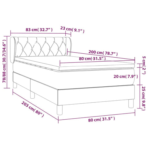 vidaXL Boxspringbett mit Matratze Taupe 80x200 cm Stoff