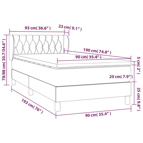 vidaXL Boxspringbett mit Matratze Creme 90x190 cm Stoff