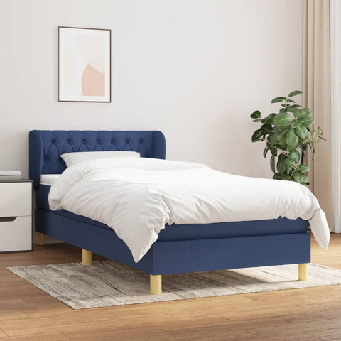 vidaXL Boxspringbett mit Matratze Blau 90x200 cm Stoff