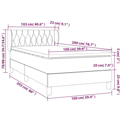 vidaXL Boxspringbett mit Matratze Creme 100x200 cm Stoff