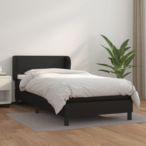 vidaXL Boxspringbett mit Matratze Schwarz 90x190 cm Kunstleder