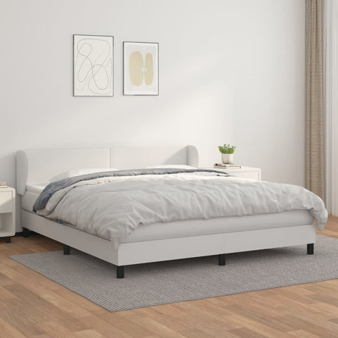 vidaXL Boxspringbett mit Matratze Weiß 160x200 cm Kunstleder