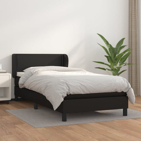 vidaXL Boxspringbett mit Matratze Schwarz 90x190 cm Kunstleder