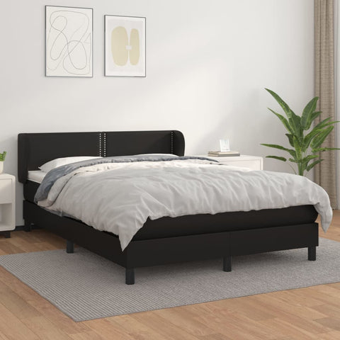 vidaXL Boxspringbett mit Matratze Schwarz 140x190 cm Kunstleder