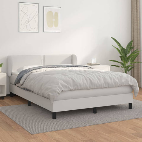 vidaXL Boxspringbett mit Matratze Weiß 140x200 cm Kunstleder