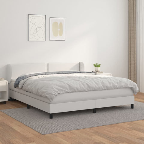 vidaXL Boxspringbett mit Matratze Weiß 160x200 cm Kunstleder