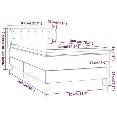 vidaXL Boxspringbett mit Matratze Schwarz 80x200 cm Kunstleder