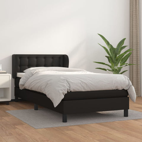 vidaXL Boxspringbett mit Matratze Schwarz 90x190 cm Kunstleder