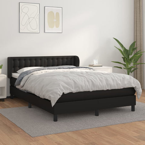 vidaXL Boxspringbett mit Matratze Schwarz 140x190 cm Kunstleder