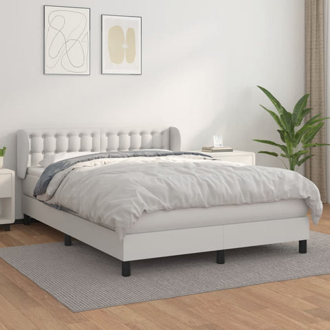 vidaXL Boxspringbett mit Matratze Weiß 140x200 cm Kunstleder