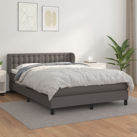 vidaXL Boxspringbett mit Matratze Grau 140x200 cm Kunstleder