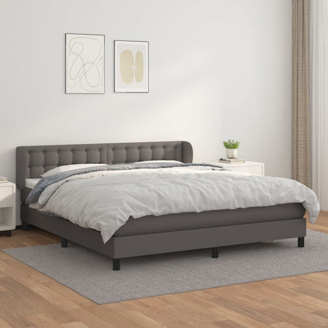 vidaXL Boxspringbett mit Matratze Grau 180x200 cm Kunstleder