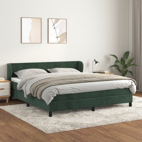 vidaXL Boxspringbett mit Matratze Dunkelgrün 160x200 cm Samt