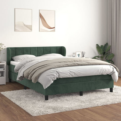 vidaXL Boxspringbett mit Matratze Dunkelgrün 140x200 cm Samt