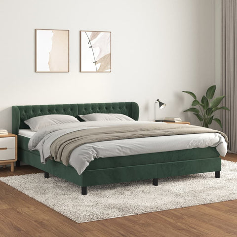 vidaXL Boxspringbett mit Matratze Dunkelgrün 180x200 cm Samt