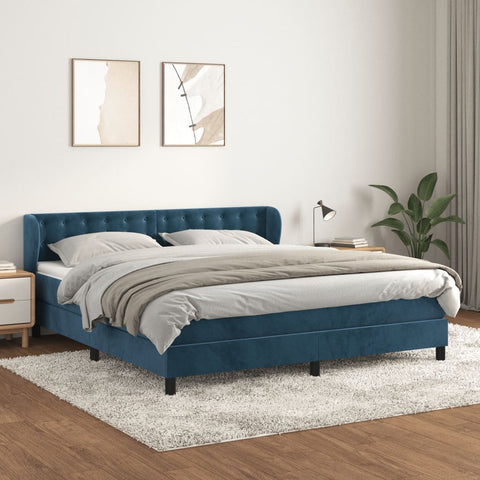 vidaXL Boxspringbett mit Matratze Dunkelblau 180x200 cm Samt