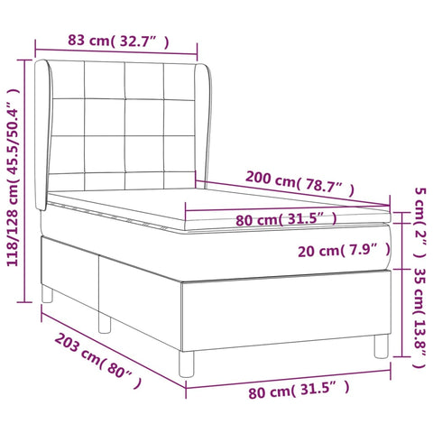 vidaXL Boxspringbett mit Matratze Creme 80x200 cm Stoff