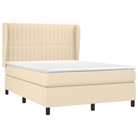 vidaXL Boxspringbett mit Matratze Creme 140x190 cm Stoff