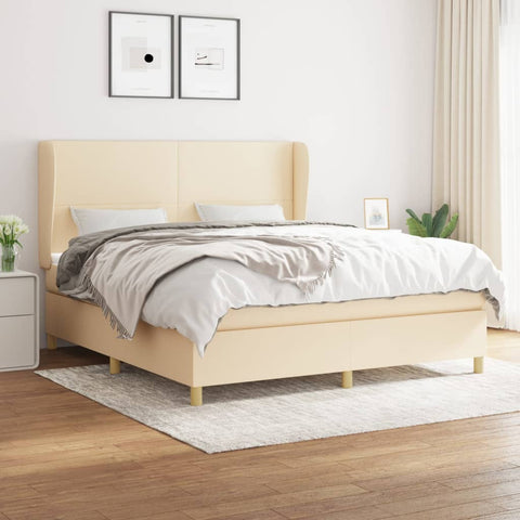 vidaXL Boxspringbett mit Matratze Creme 160x200 cm Stoff