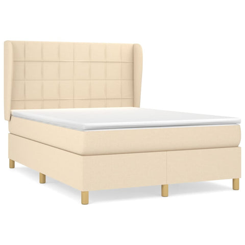 vidaXL Boxspringbett mit Matratze Creme 140x190 cm Stoff