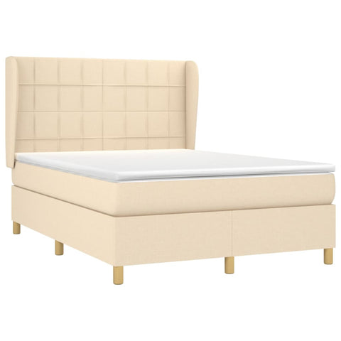 vidaXL Boxspringbett mit Matratze Creme 140x190 cm Stoff