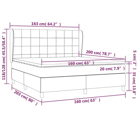 vidaXL Boxspringbett mit Matratze Dunkelgrau 160x200 cm Stoff