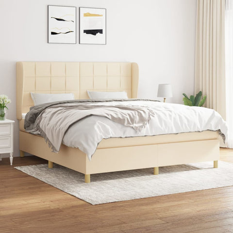 vidaXL Boxspringbett mit Matratze Creme 160x200 cm Stoff