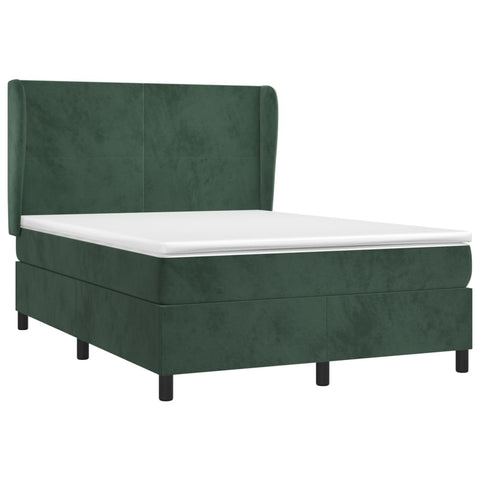 vidaXL Boxspringbett mit Matratze Dunkelgrün 140x190 cm Samt