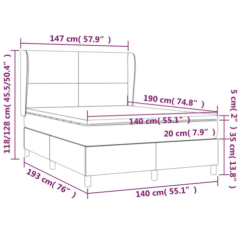 vidaXL Boxspringbett mit Matratze Dunkelgrün 140x190 cm Samt