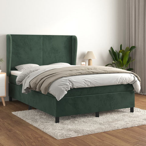 vidaXL Boxspringbett mit Matratze Dunkelgrün 140x190 cm Samt