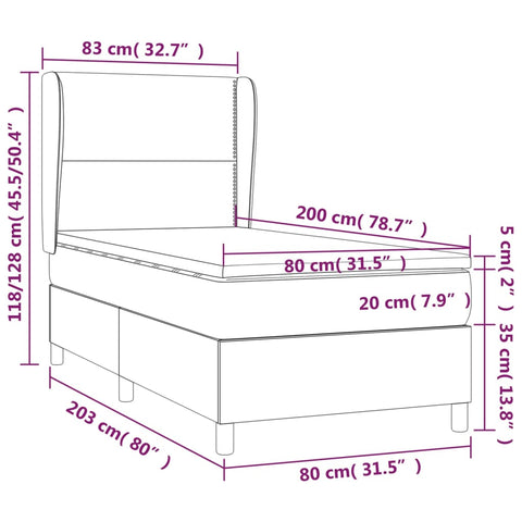 vidaXL Boxspringbett mit Matratze Dunkelgrün 80x200 cm Samt