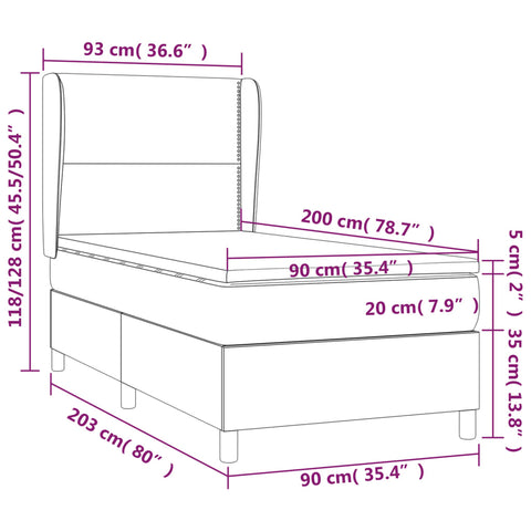 vidaXL Boxspringbett mit Matratze Dunkelgrün 90x200 cm Samt