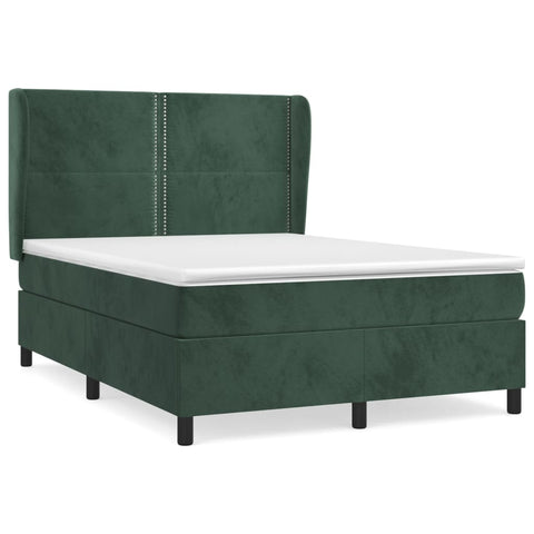 vidaXL Boxspringbett mit Matratze Dunkelgrün 140x190 cm Samt