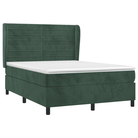 vidaXL Boxspringbett mit Matratze Dunkelgrün 140x190 cm Samt