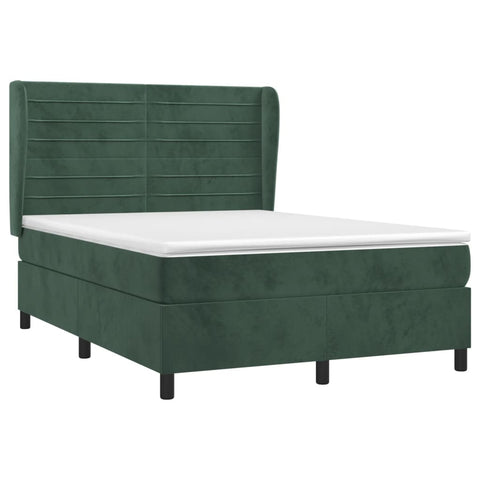 vidaXL Boxspringbett mit Matratze Dunkelgrün 140x200 cm Samt