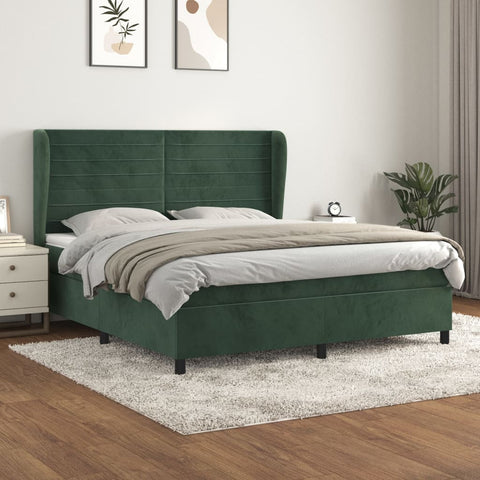 vidaXL Boxspringbett mit Matratze Dunkelgrün 180x200 cm Samt